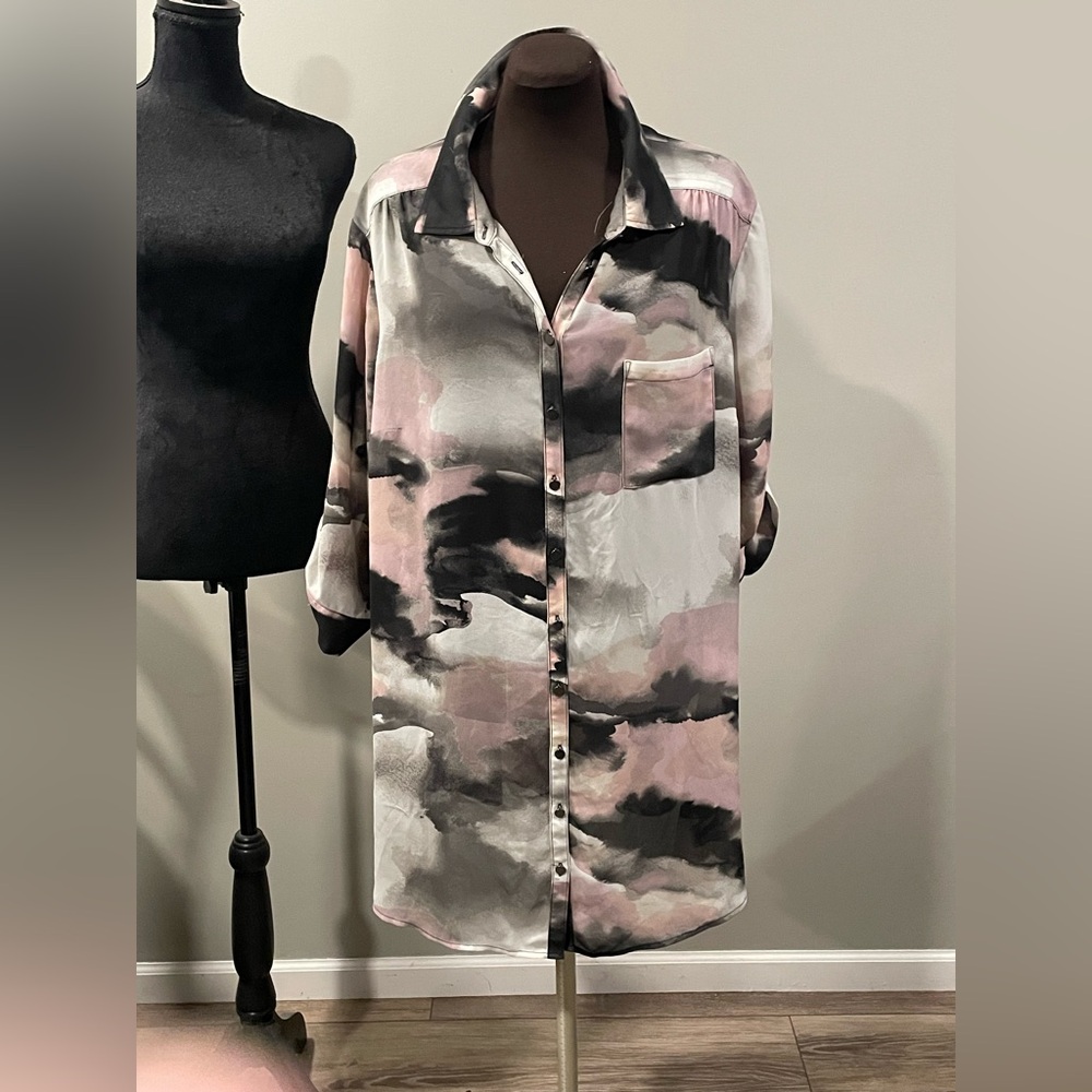 Torrid sheer Pink and Black Abstract Top